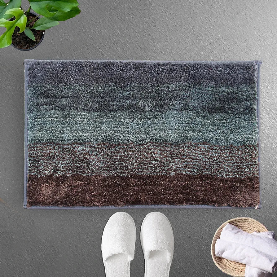 Luxe Home Bath Mat Super Soft Anti Skid Slip Water Soak Washable Oyster Door Mats Colour Burnt Green (Pack of 2)