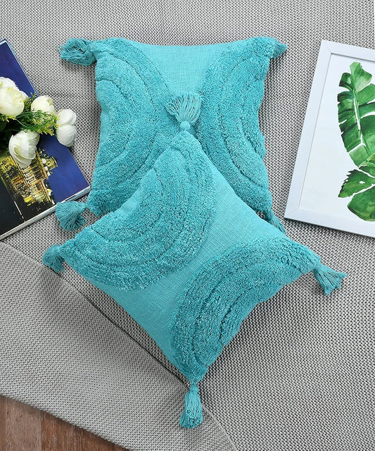 Homadorn Luxury Cotton Handmade Decorative Boho Throw Tufted Pillow Covers Turqouise