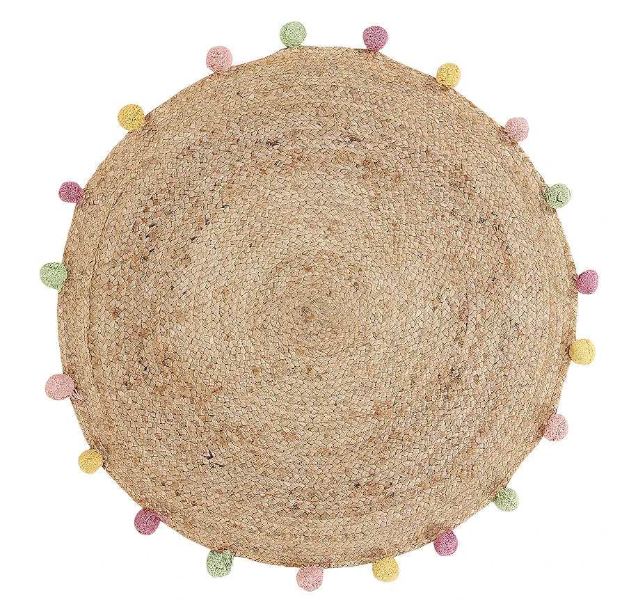 Sashaa World Indian Handmade Jute Braided Round Carpet Colour Beige