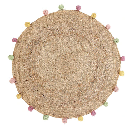 Sashaa World Indian Handmade Jute Braided Round Carpet Colour Beige