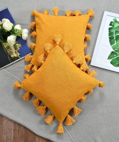 Homadorn Luxury Cotton Handmade Decorative Boho Throw Pillow Covers Colour Mustard