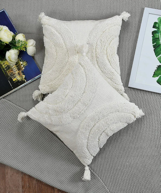 Homadorn Luxury Cotton Handmade Decorative Boho Throw Tufted Pillow Covers White
