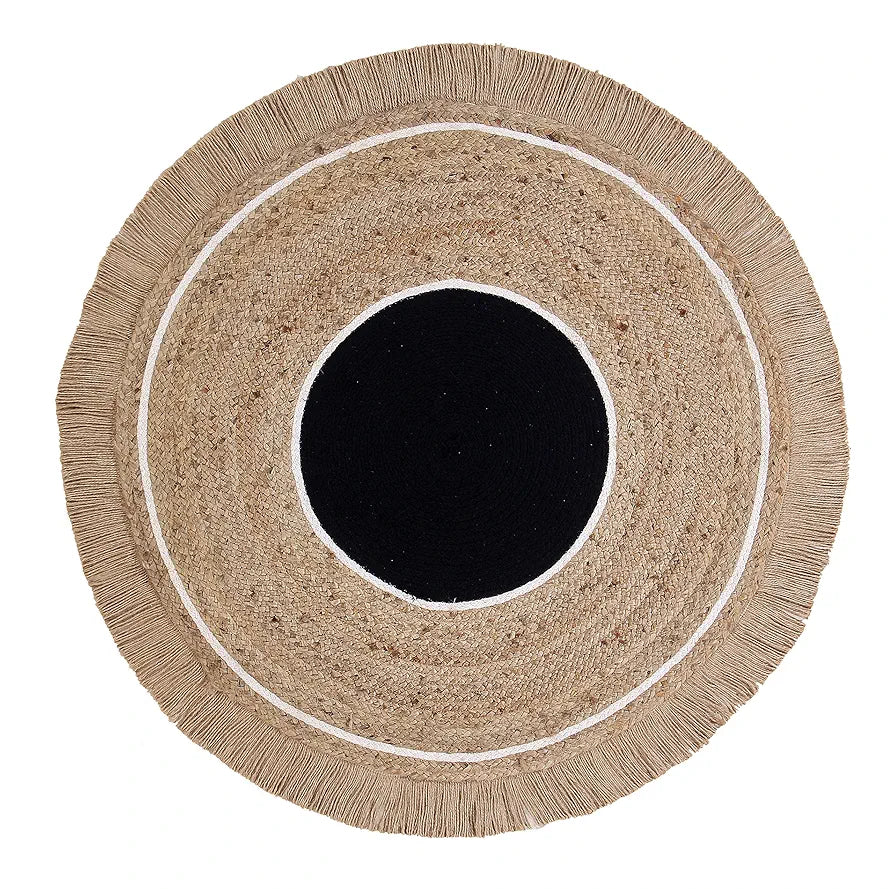 Sashaa World JuteRugs Indian Handmade Braided Round Carpet Colour Black & Beige