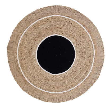 Sashaa World JuteRugs Indian Handmade Braided Round Carpet Colour Black & Beige