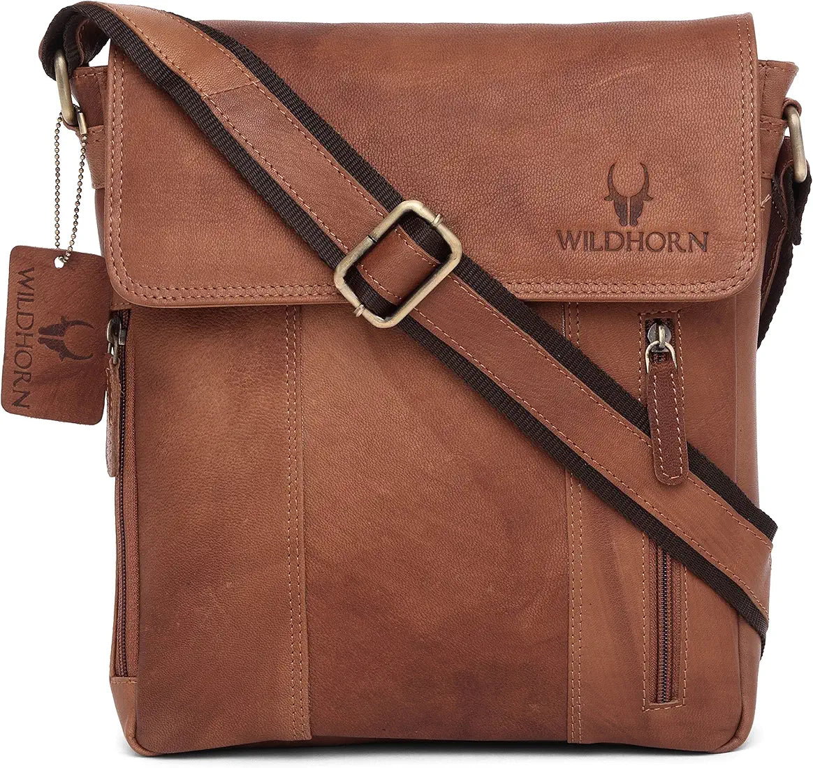WildHorn Leather 11 inch Sling Messenger Bag for Men I Multipurpose Crossbody Bag I Travel Bag with Adjustable Strap 