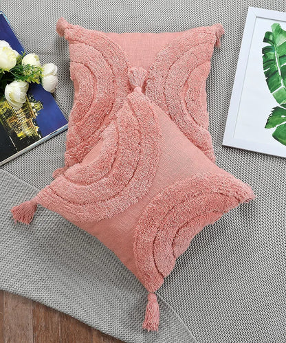 Homadorn Luxury Cotton 250 TC Handmade Decorative Boho Throw Tufted Pillow Covers Peach