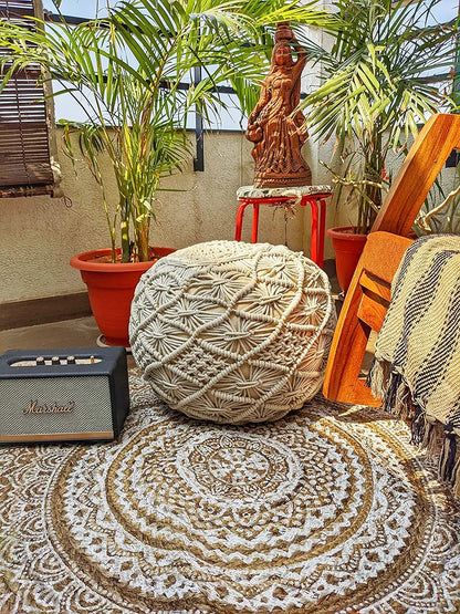 Sashaa World Handwoven Jute Natural Reversible Rugs Round Braided Floor Carpet Mat