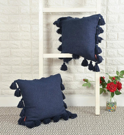 Homadorn Luxury Cotton Handmade Decorative Boho Throw Pillow Covers Colour Navy Blue