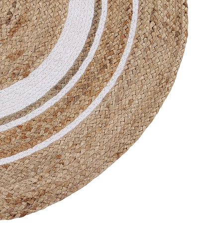 Sashaa World Indian Handmade Braided Jute Round Rugs for Home Décor Colour Beige white