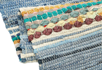 The Home Talk Cotton Chindi Rug Denim Carpets for Living Room Hallway Bedroom Dining Room Denim Blue