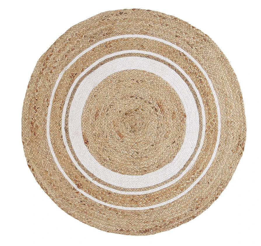 Sashaa World Indian Handmade Braided Jute Round Rugs for Home Décor Colour Beige white