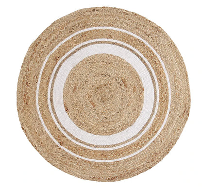 Sashaa World Indian Handmade Braided Jute Round Rugs for Home Décor Colour Beige white