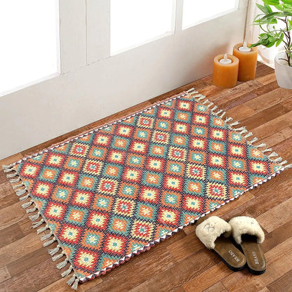Homadorn Handmade Sustainable Printed Modern Dhurrie/Rugs/Carpet Colour Green