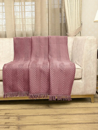 Saral Home Easy Living Velvet Chevron Sofa Throw Peach