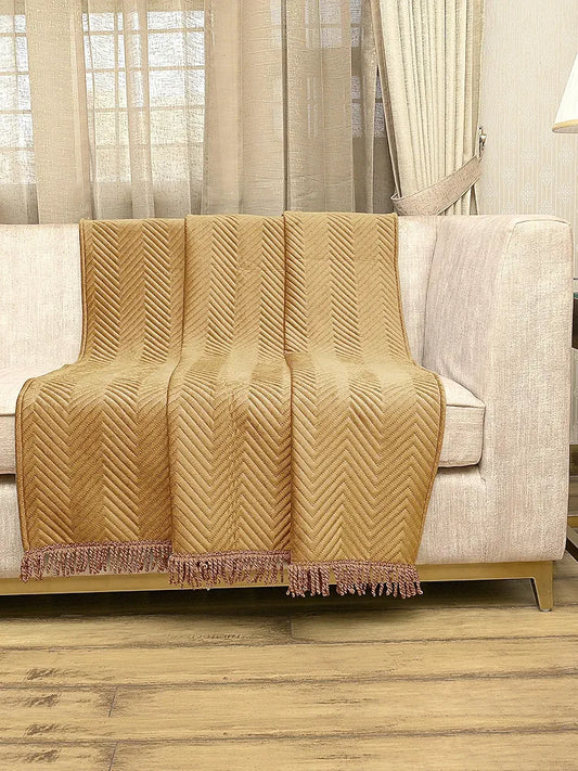 Saral Home Easy Living Velvet Chevron Sofa Throw Gold