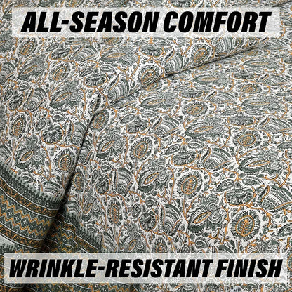 Kuber Industries Double Bedsheet with 2 Pillow Covers 160 TC Premium Cotton Dezier Bell Print Green