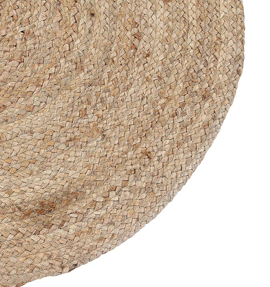 Sashaa World Jute Rugs Handcrafted Woven & Reversible Design Jute & Cotton Braided Round Carpet Colour Natural & Black
