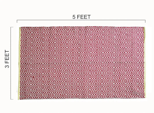 The Home Talk Handmade Cotton Carpet Diamond Reversible Mats Area Rugs for Bedroom Red