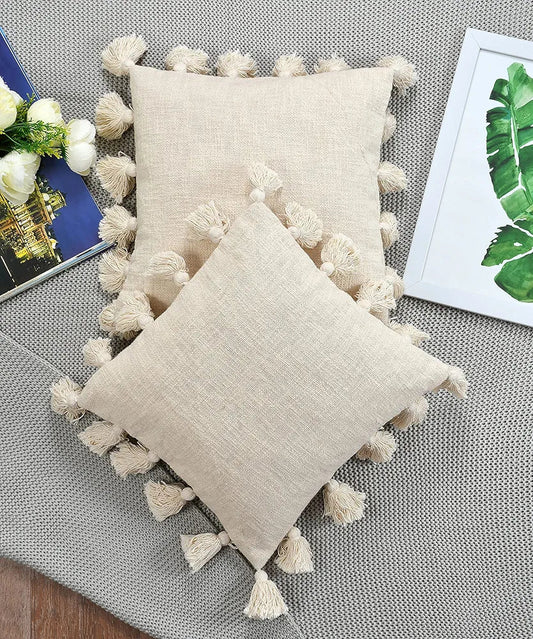 Homadorn Luxury Cotton Handmade Decorative Boho Throw Pillow Covers Colour Off White
