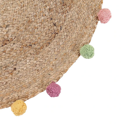 Sashaa World Indian Handmade Jute Braided Round Carpet Colour Beige