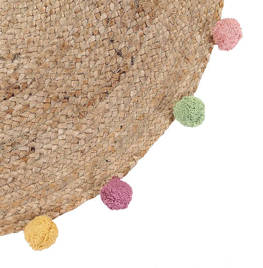 Sashaa World Indian Handmade Jute Braided Round Carpet Colour Beige & Natural