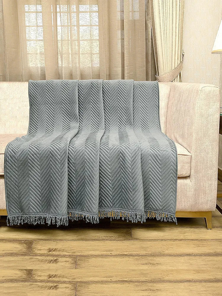 Saral Home Easy Living Velvet Chevron Sofa Throw Grey