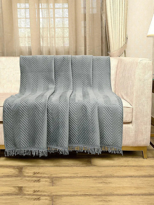 Saral Home Easy Living Velvet Chevron Sofa Throw Grey