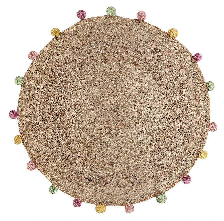 Sashaa World Indian Handmade Jute Braided Round Carpet Colour Beige
