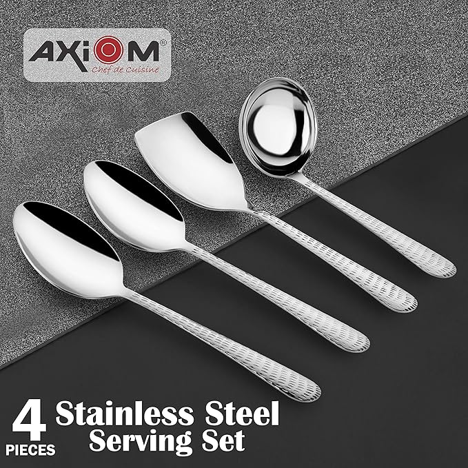 Axiom Serving Tools Stainless Steel 4 Piece Heavy Gauge Non-Stick Set Spoon For Serving