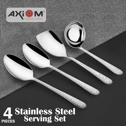 Axiom Serving Tools Stainless Steel 4 Piece Heavy Gauge Non-Stick Set Spoon For Serving