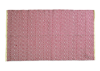 The Home Talk Handmade Cotton Carpet Diamond Reversible Mats Area Rugs for Bedroom Red