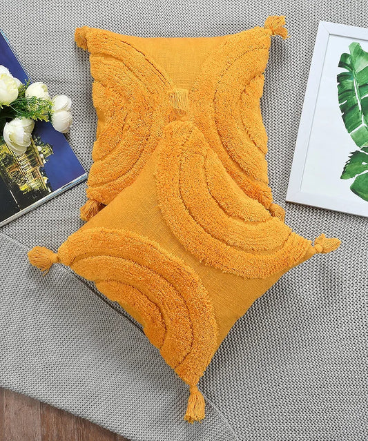 Homadorn Luxury Cotton Handmade Decorative Boho Throw Tufted Pillow Covers Mustard