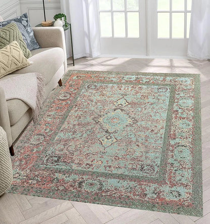 Sajavat Home Cotton Printed Floor Rug Colour Green Multi