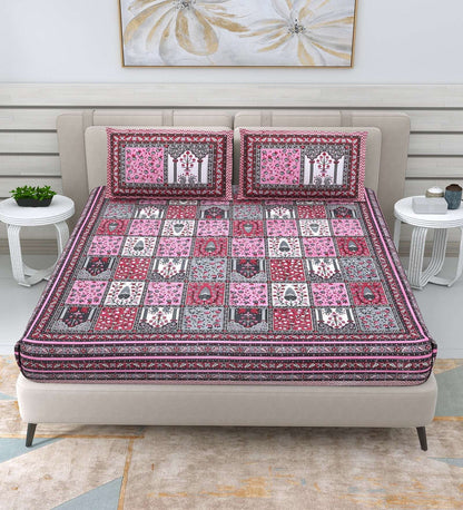 100% Pure Cotton Traditional Printed Bedsheet for Double Bed King Size Bedsheet with 2 Pillow Covers