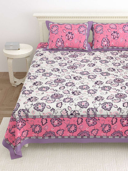100% Pure Cotton Traditional Printed Bedsheet for Double Bed King Size Bedsheet with 2 Pillow Covers
