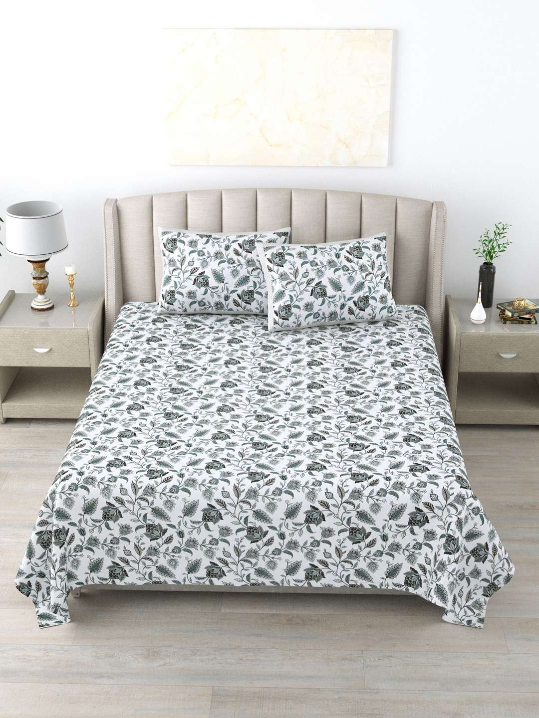 100% Pure Cotton Traditional Printed Bedsheet for Double Bed King Size Bedsheet with 2 Pillow Covers