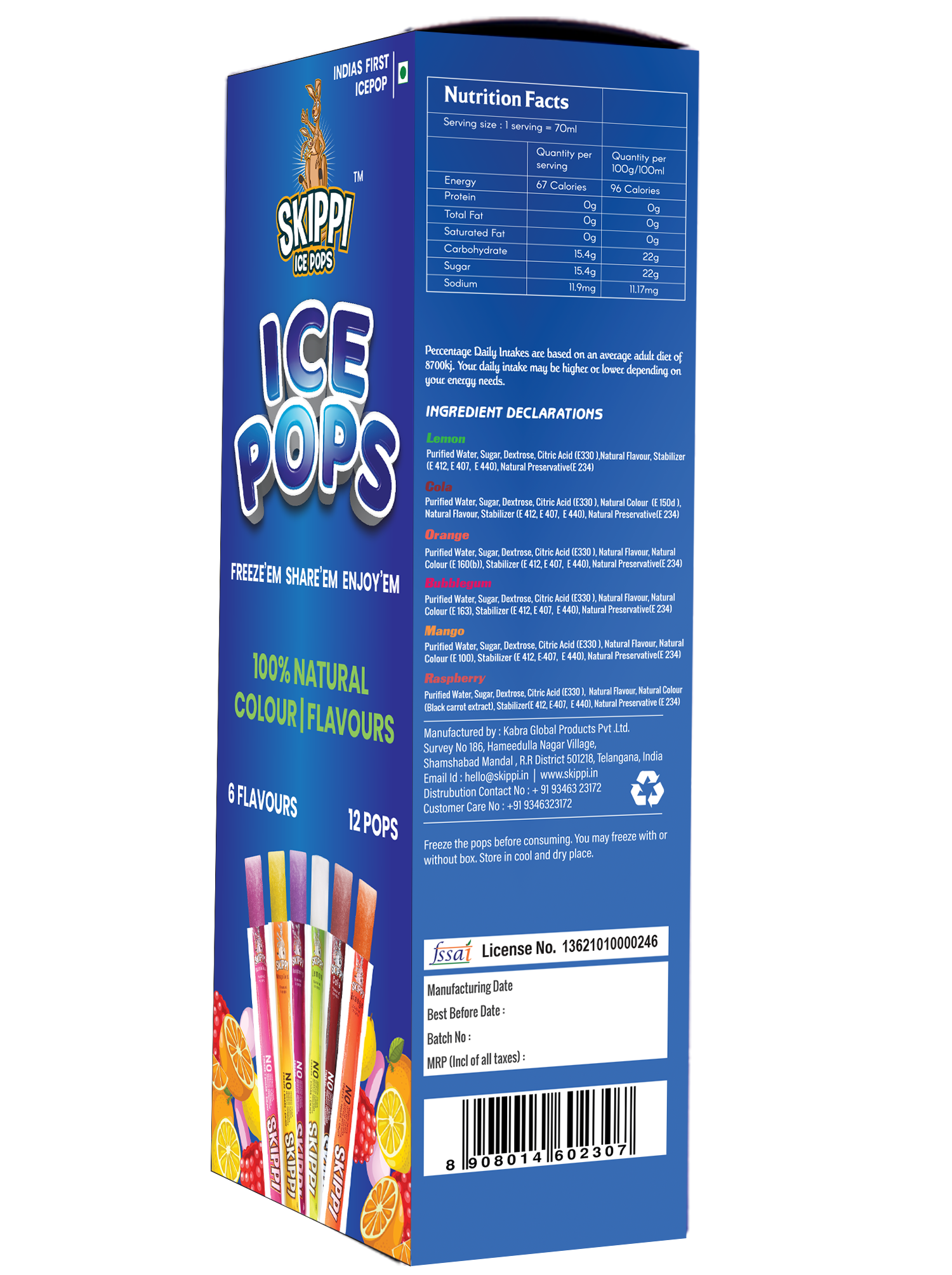 All Flavor Box of Skippi Natural Ice Pops, Pack of 12 Ice Pops