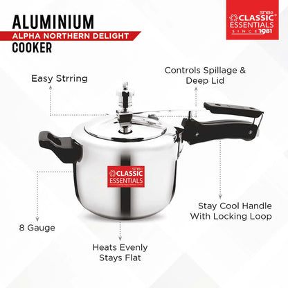 Classic Essentials Alpha Northern Delight Aluminium Inner Lid Induction Pressure Cooker 3L