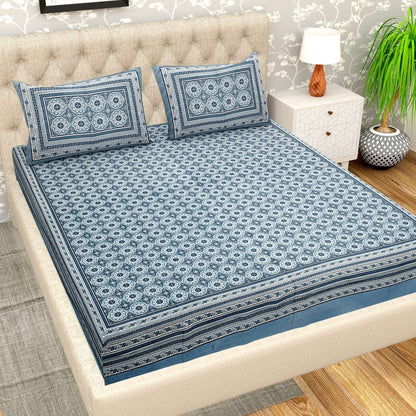 100% Pure Cotton Traditional Printed Bedsheet for Double Bed King Size Bedsheet with 2 Pillow Covers