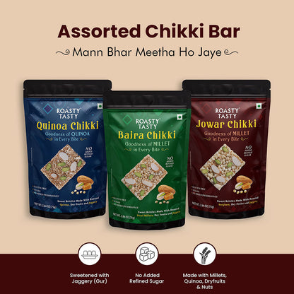 Assorted Combo Millet & Quinoa Bites | Bajra, Jowar, Quinoa Bars | Millet Chikki | Pack of 3