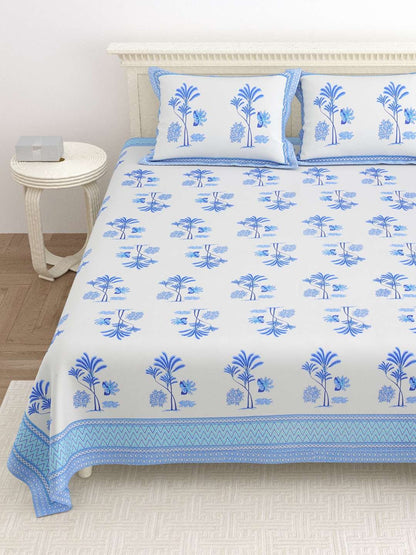 100% Pure Cotton Traditional Printed Bedsheet for Double Bed King Size Bedsheet with 2 Pillow Covers
