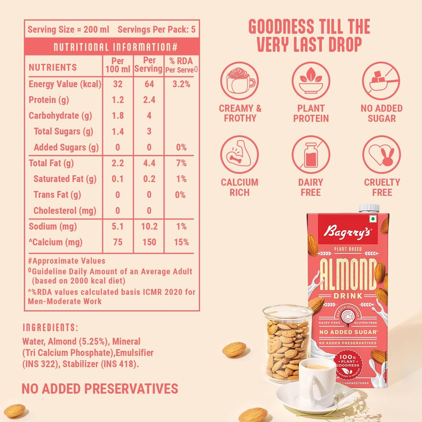 Bagrry's Plant Based Almond Drink - 1 Liter