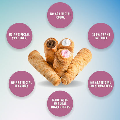Cream Rolls Skippi Pack of 2,delightful assorted box of 6 rolls(180gm) 2 Vanilla,2 Chocolate & 2 Strawberry Flavor.