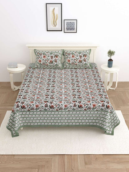 100% Pure Cotton Traditional Printed Bedsheet for Double Bed King Size Bedsheet with 2 Pillow Covers