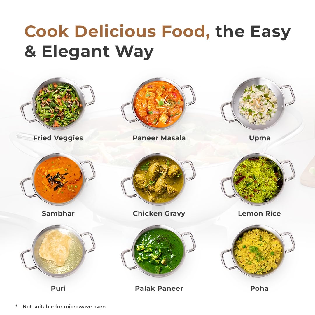 Esspy Triply Stainless Steel Kadai for Cooking, Non Stick Kadai, Triply Kadhai, Metal Spatula Friendly, Induction & Gas Stove Compatible