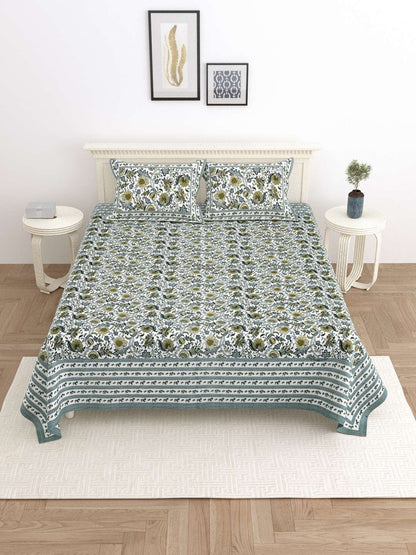 100% Pure Cotton Traditional Printed Bedsheet for Double Bed King Size Bedsheet with 2 Pillow Covers