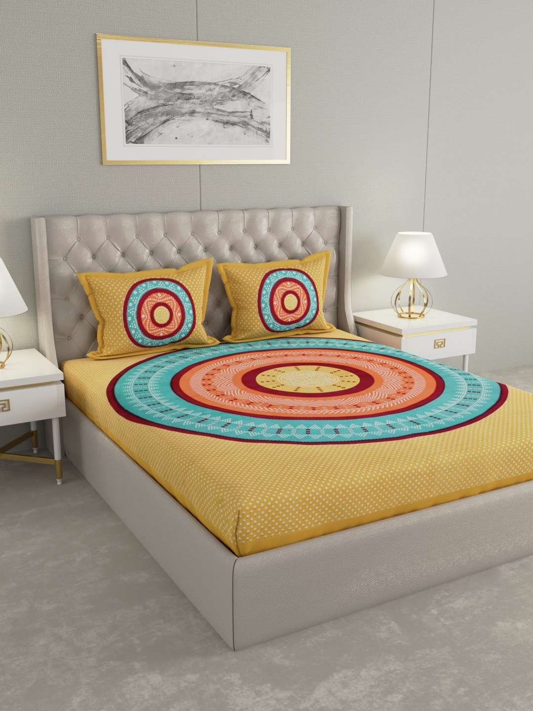 100% Pure Cotton Traditional Printed Bedsheet for Double Bed King Size Bedsheet with 2 Pillow Covers