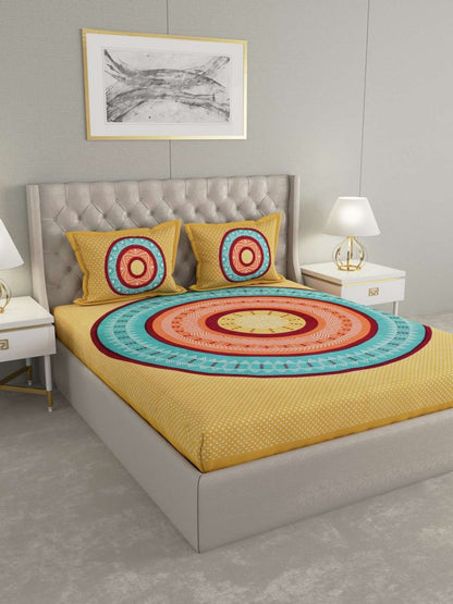 100% Pure Cotton Traditional Printed Bedsheet for Double Bed King Size Bedsheet with 2 Pillow Covers