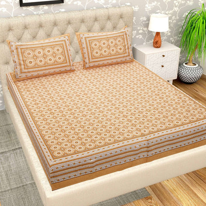 100% Pure Cotton Traditional Printed Bedsheet for Double Bed King Size Bedsheet with 2 Pillow Covers