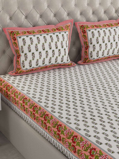 100% Pure Cotton Traditional Printed Bedsheet for Double Bed King Size Bedsheet with 2 Pillow Covers